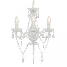 Candelabru cu margele, alb, rotund, 3 becuri E14 foto