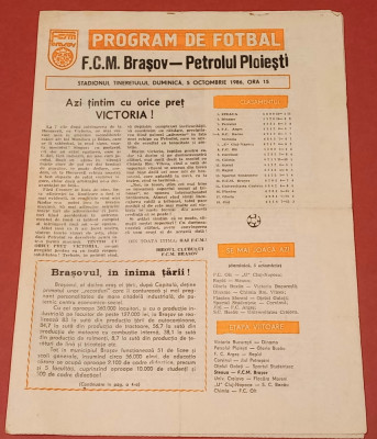 Program meci fotbal FCM BRASOV - PETROLUL PLOIESTI 05.10.1986 foto