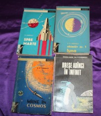 Lot 4 carti cosmonautica - D St Andreescu Maine in Cosmos, Obiectiv nr 1 Luna, Spre Marte, Brese adanci in infinit astronomie