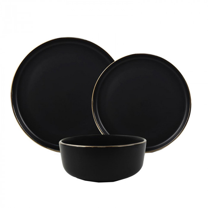 Set de masa Imperial Heinner, 19/20/27 cm, ceramica, 18 piese, Negru/Auriu