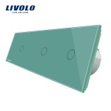 Intrerupator triplu touch Livolo din sticla verde, cu panou tactil