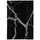 Covor Premium Model DYWAN STATUARIO BLACK, Negru, Gri, Marime 160 x 230 cm, Tesatura Plata, Poliester, Bumbac, Antiderapant, Antialergic, Living, Dorm