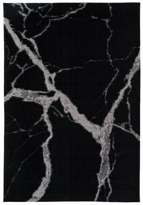 Covor Premium Model DYWAN STATUARIO BLACK, Negru, Gri, Marime 160 x 230 cm, Tesatura Plata, Poliester, Bumbac, Antiderapant, Antialergic, Living, Dorm
