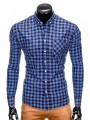 Camasa pentru barbati, bleumarin, cu model, slim fit, casual, buzunar piept, cu guler - k394, L, XL, XXL, Maneca lunga