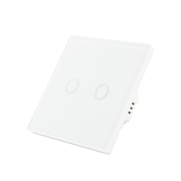 Intrerupator dublu cu touch Brius&trade;, cu nul, sticla securizata, ignifug, indicator LED noapte/zi, rezistent la zgarieturi si anti-amprente, ideal pentr