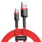 Cablu de date, Baseus Cafule, CAMKLF-C09, USB la Micro USB, Fast Charge, 1.5 A, lungime 2 m, Rosu, Acoperit cu nailon