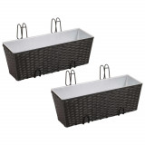 Jardiniera din ratan pentru balcon, 50 cm, 2 buc, Negru GartenMobel Dekor, vidaXL