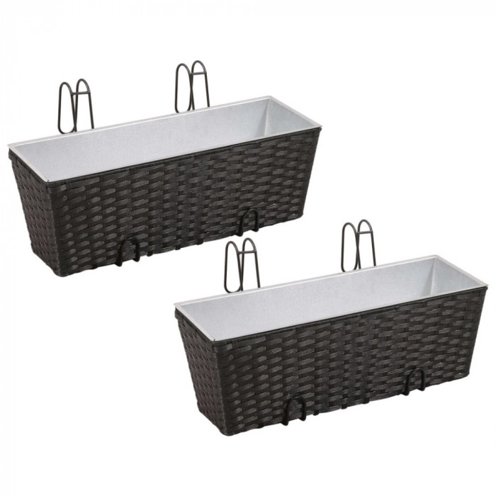 Jardiniera din ratan pentru balcon, 50 cm, 2 buc, Negru GartenMobel Dekor