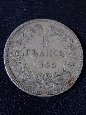 Franța 1834 A - 5 Franci - Monedă de argint #5 foto