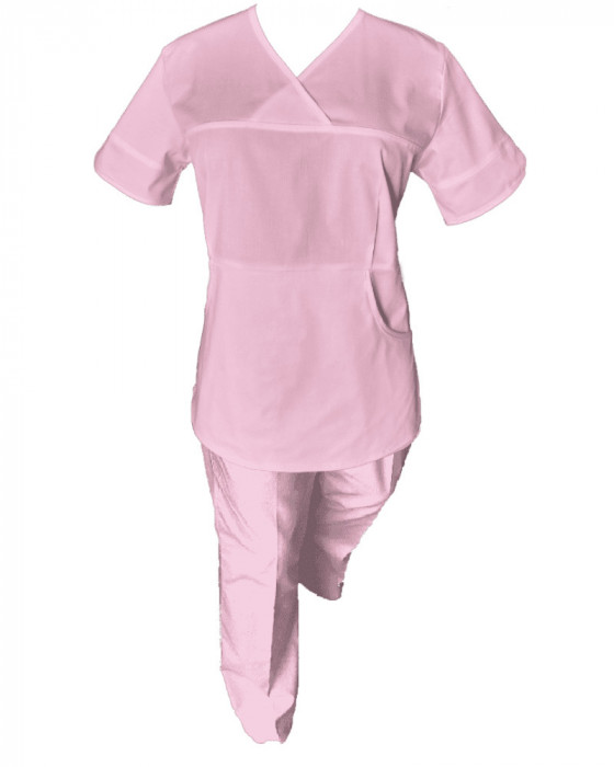 Costum Medical Pe Stil, Roz Deschis cu Elastan, Model Sanda - L, L
