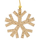 Ornament Brad Crăciun Lemn, Model Fulg, Culoare Bej, Mărime 7x7 cm, Cu Glitter, Oem