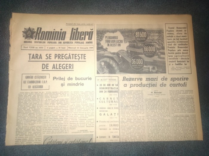 ZIARUL ROMANIA LIBERA 24 FEBRUARIE 1965 ALEGERI