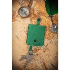 Portchei din piele naturala, handmade, lucrat si cusut manual, Davis, Verde, Produs in Romania