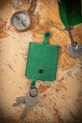 Portchei din piele naturala, handmade, lucrat si cusut manual, Davis, Verde, Produs in Romania foto