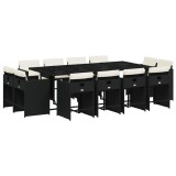 Cumpara ieftin Set mobilier de gradina cu perne, 13 piese, negru, poliratan