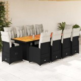 VidaXL Set bistro de grădină, 11 piese, cu perne, negru, poliratan