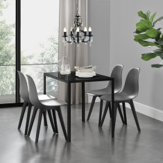 [en.casa] Set Xenia masa cu 4 scaune design, masa 105 x 60 cm, scaun 83 x 54 cm, sticla/metal/plastic, gri/negru HausGarden Leisure foto