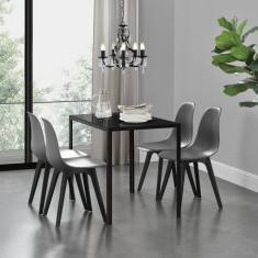 [en.casa] Set Xenia masa cu 4 scaune design, masa 105 x 60 cm, scaun 83 x 54 cm, sticla/metal/plastic, gri/negru HausGarden Leisure