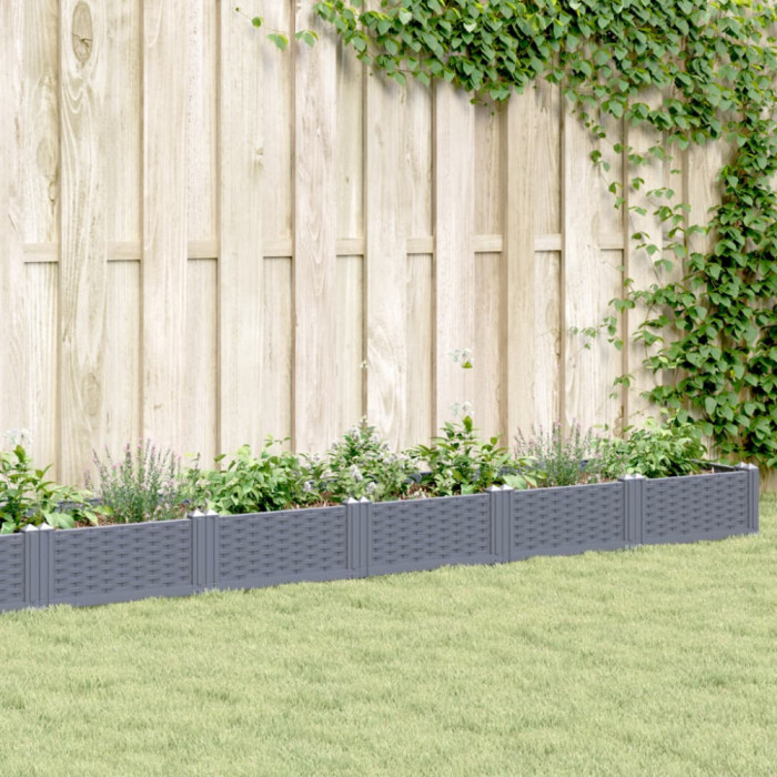 Jardiniera de gradina cu tarusi, gri, 362,5x42,5x28,5 cm, PP GartenMobel Dekor