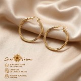 Cercei rotunzi Aurea Twist cu design rasucit, placati cu aur 18K, 4 cm , Brazilia