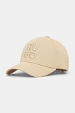 HUGO șapcă de baseball din bumbac culoarea bej, cu imprimeu, 50533409