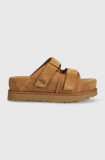 UGG papuci din piele Goldenstar Hi Slide femei, culoarea maro, cu platforma, 1155458