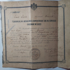 CERTIFICAT DE ABSOLVIRE LICEUL LAZAR SEMNAT DE IOAN BOGDAN SI V.I.PAUN -1903.