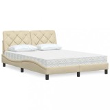 vidaXL Pat cu saltea, crem, 120x200 cm, textil 3310732