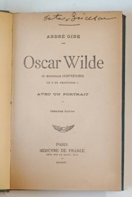OSCAR WILDE , IN MEMORIAM ( SOUVENIRS ) , TREIZIEME EDITON par ANDRE GIDE , 1923 foto