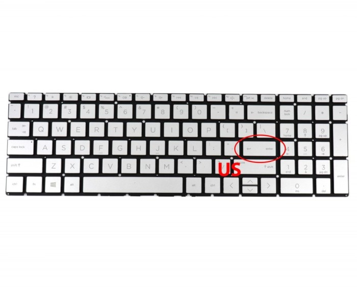 Tastatura HP Argintie Envy X360 15-DA iluminata layout US fara rama enter mic, Envy X360 15-DB iluminata