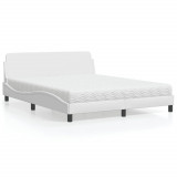 VidaXL Pat cu saltea, Dover, alb, 160x200 cm, piele ecologică 3208438