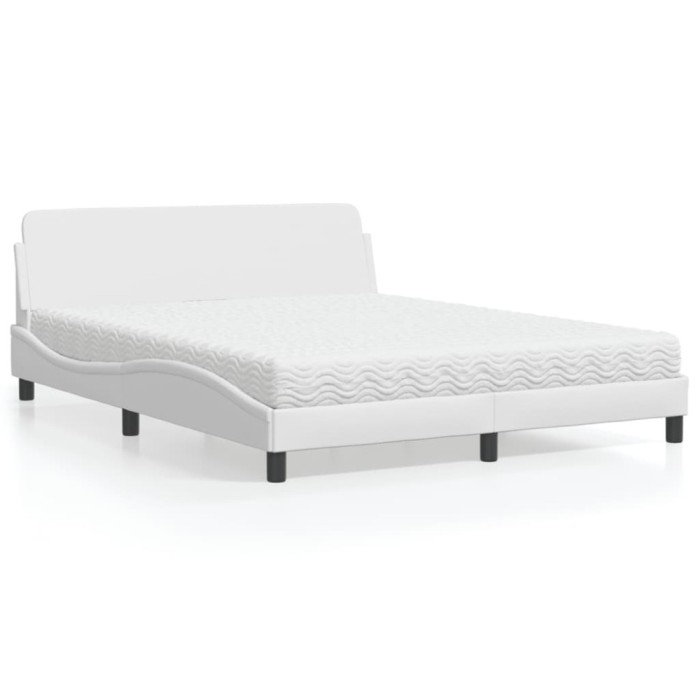 vidaXL Pat cu saltea, Dover, alb, 160x200 cm, piele ecologică 3208438
