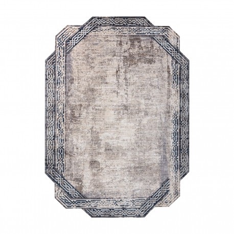Covor TINE 75425A Cadru vintage - formă modernă, neregulată - gri / albastru inchis, 195x290 cm