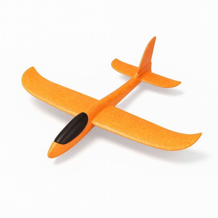 Avion planor polistiren 47 cm portocaliu &acirc; jucarie zburatoare usoara pentru copii