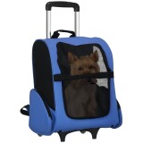 PawHut Rucsac 2-&icirc;n-1 pentru C&acirc;ini și Pisici cu Buzunare Laterale, M&acirc;ner Telescopic și Roti, 42x25x55 cm, Albastru | Aosom Romania