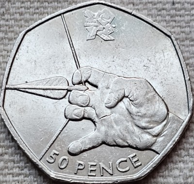 50 pence 2011 Marea Britanie, Archery, 2012 Summer Olympics, London, km#1167 foto
