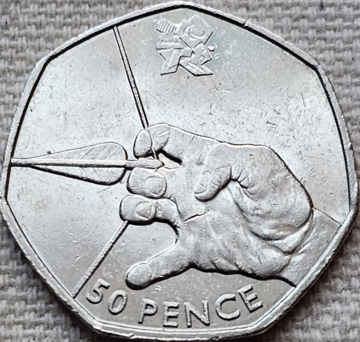 50 pence 2011 Marea Britanie, Archery, 2012 Summer Olympics, London, km#1167