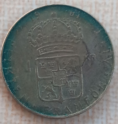 (A600) MONEDA DIN ARGINT SUEDIA - 1 KRONA 1964, LIT. U, REGELE GUSTAF VI ADOLF foto