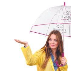 Umbrelă panoramică transparentă, umoristică, roz, compactă