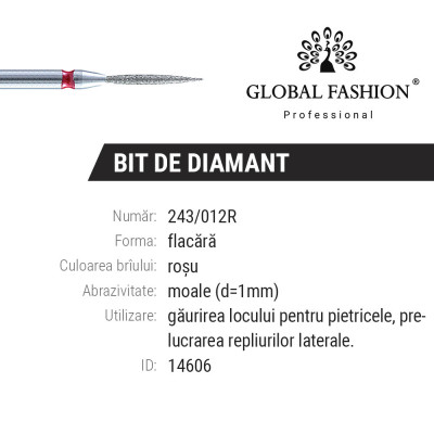 Bit/capat freza diamant, flacara rosu, 243/012R, 1 mm foto