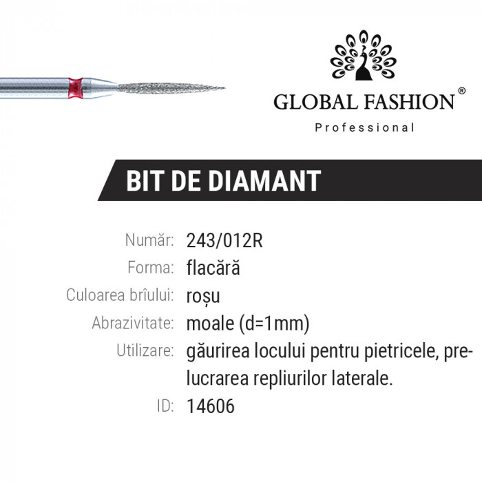 Bit/capat freza diamant, flacara rosu, 243/012R, 1 mm