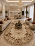 Covor Oval Lotos 568-100, Marime 60 x 110 cm, Crem, Inaltime Fir 8 mm, Antialergic, Polipropilena, Living, Dormitor, Sufragerie, Birou