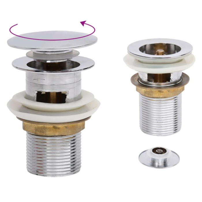 vidaXL Ventil scurgere push, funcție de preaplin, crom, 6,4x6,4x9,1 cm