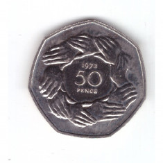 Moneda Marea Britanie 50 pence 1973, comemorativa, intrarea in EEC