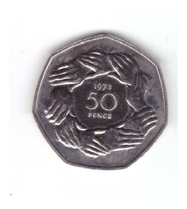 Moneda Marea Britanie 50 pence 1973, comemorativa, intrarea in EEC