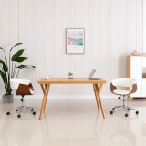 VidaXL Scaun de bucătărie pivotant, alb, lemn curbat &amp; piele ecologică