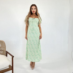 Rochie midi cu maneca scurta si inchidere snur, imprimeu