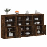 Servantă cu lumini LED, stejar fumuriu, 202x37x100 cm