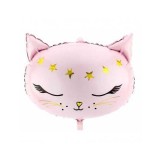Balon Folie Metalizata Figurina Cap Pisica Roz Pudra 48x36 cm
