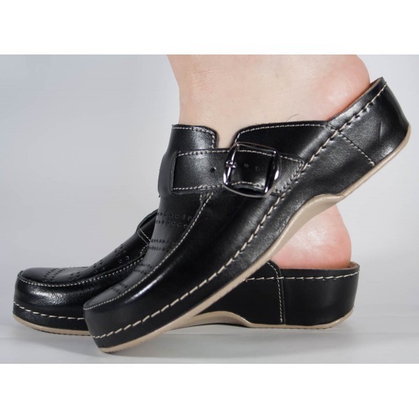 Saboti/Papuci MUBB negri din piele naturala (cod 250)